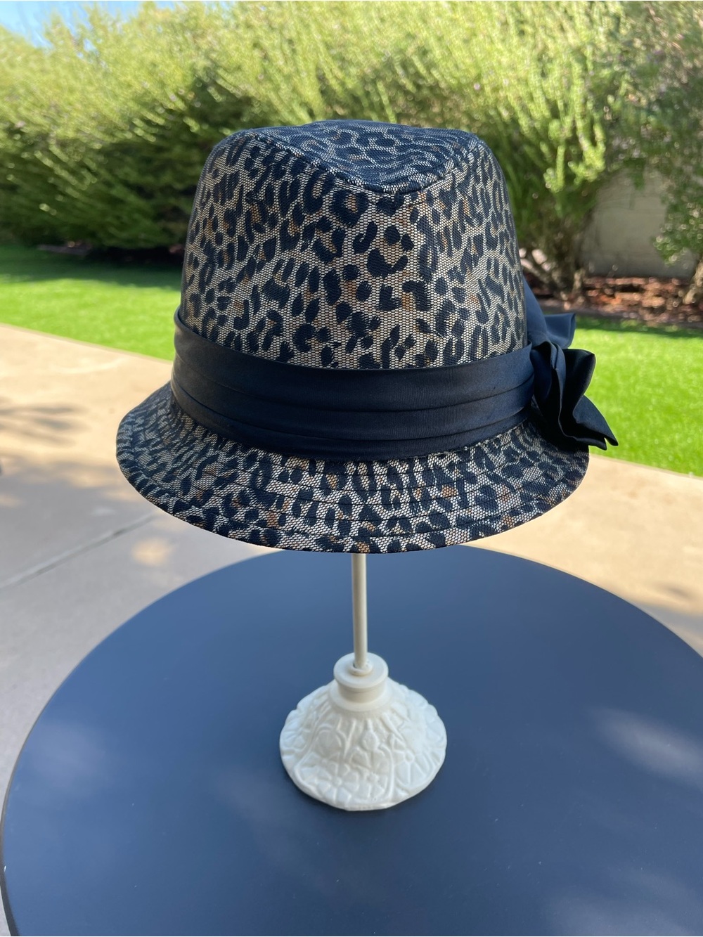 Women’s Leopard Print Fedora Hat with Black Ribbon